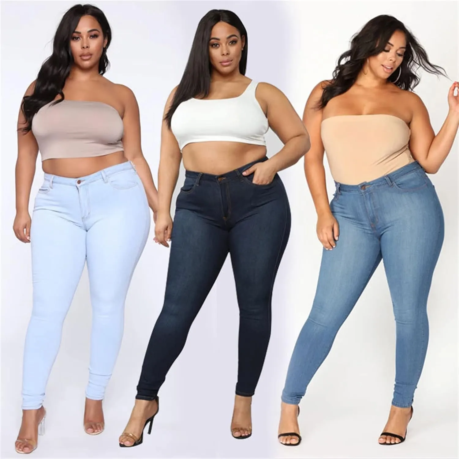 Plus Size Jeans for Women High Waisted Stretch Casual Skinny Jeans Regular Fit Straight Leg Denim Pants Jegging (3X-Large,Navy Blue)