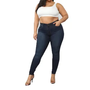 Plus Size Jeans for Women High Waisted Stretch Casual Skinny Jeans Regular Fit Straight Leg Denim Pants Jegging (3X-Large,Navy Blue)