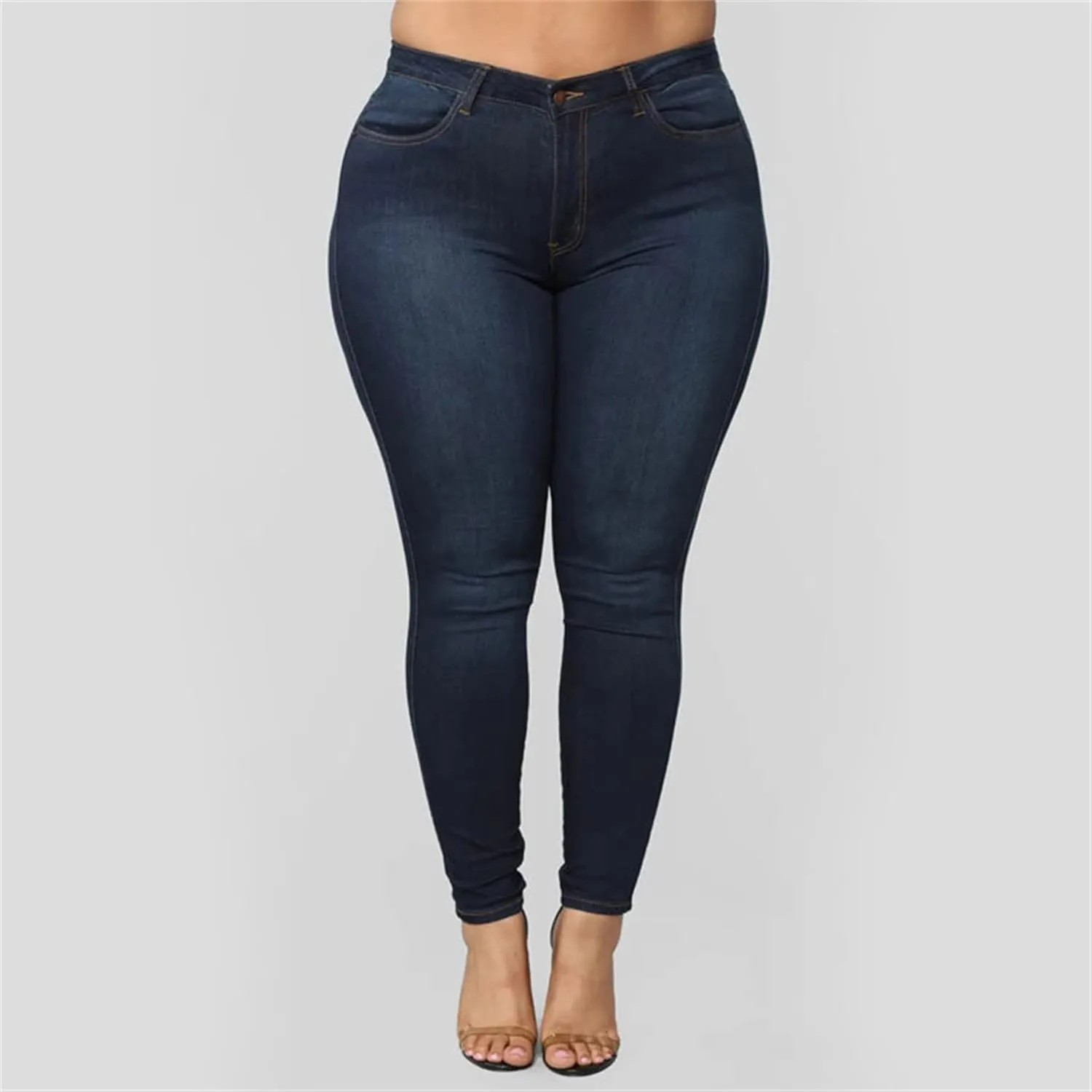 Plus Size Jeans for Women High Waisted Stretch Casual Skinny Jeans Regular Fit Straight Leg Denim Pants Jegging (3X-Large,Navy Blue)