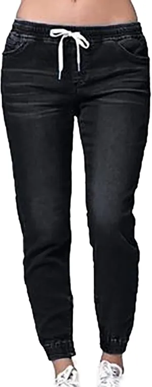 Plus Size Jeans for Women Trendy Elastic Slim Fitting High Rise Drawstring Jean Stretch Waisted Jogger Denim Pants