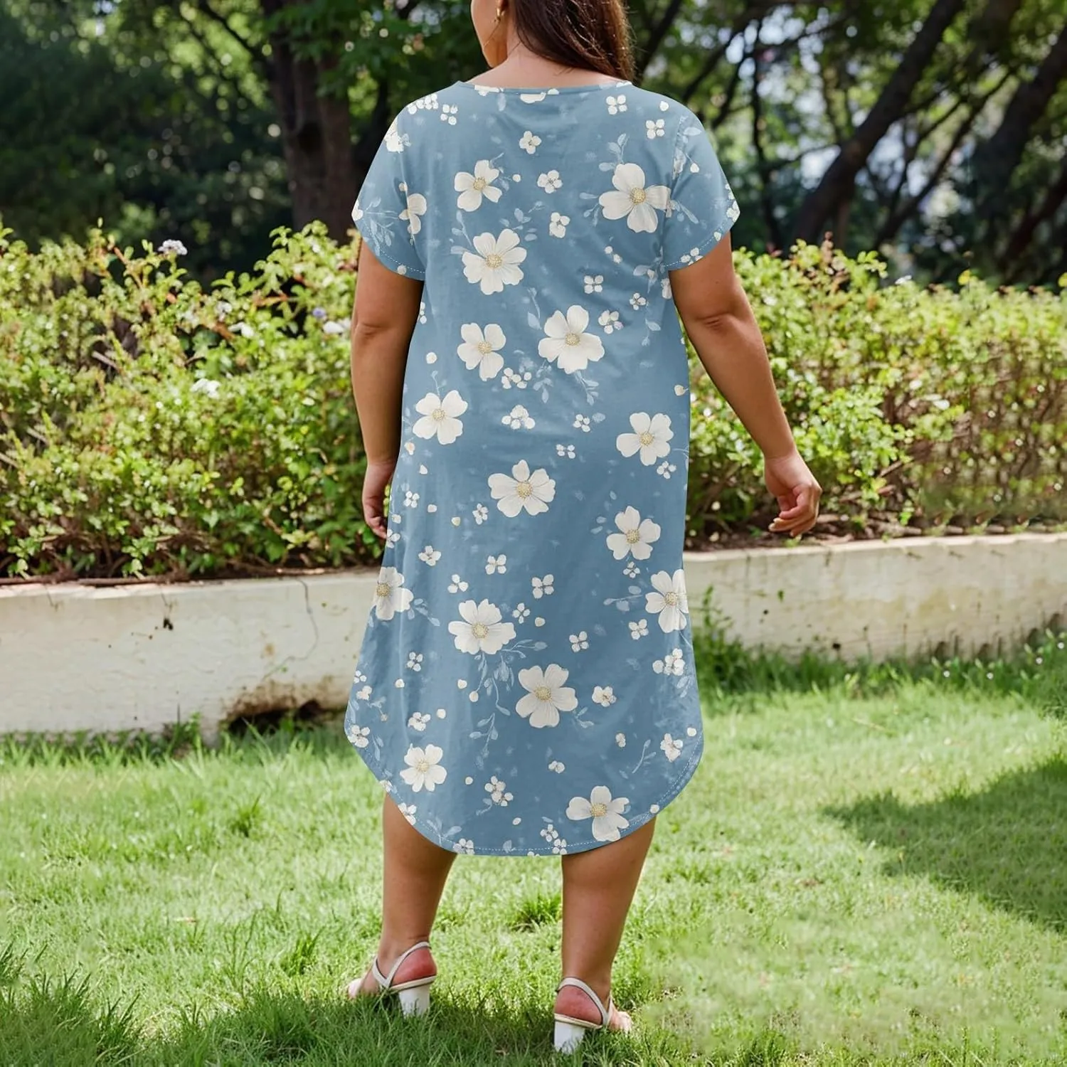 Plus Size Maxi Dresses for Women Casual Short Sleeve Floral Boho Sundress Loose Split Tshirt Dresses with Pockets