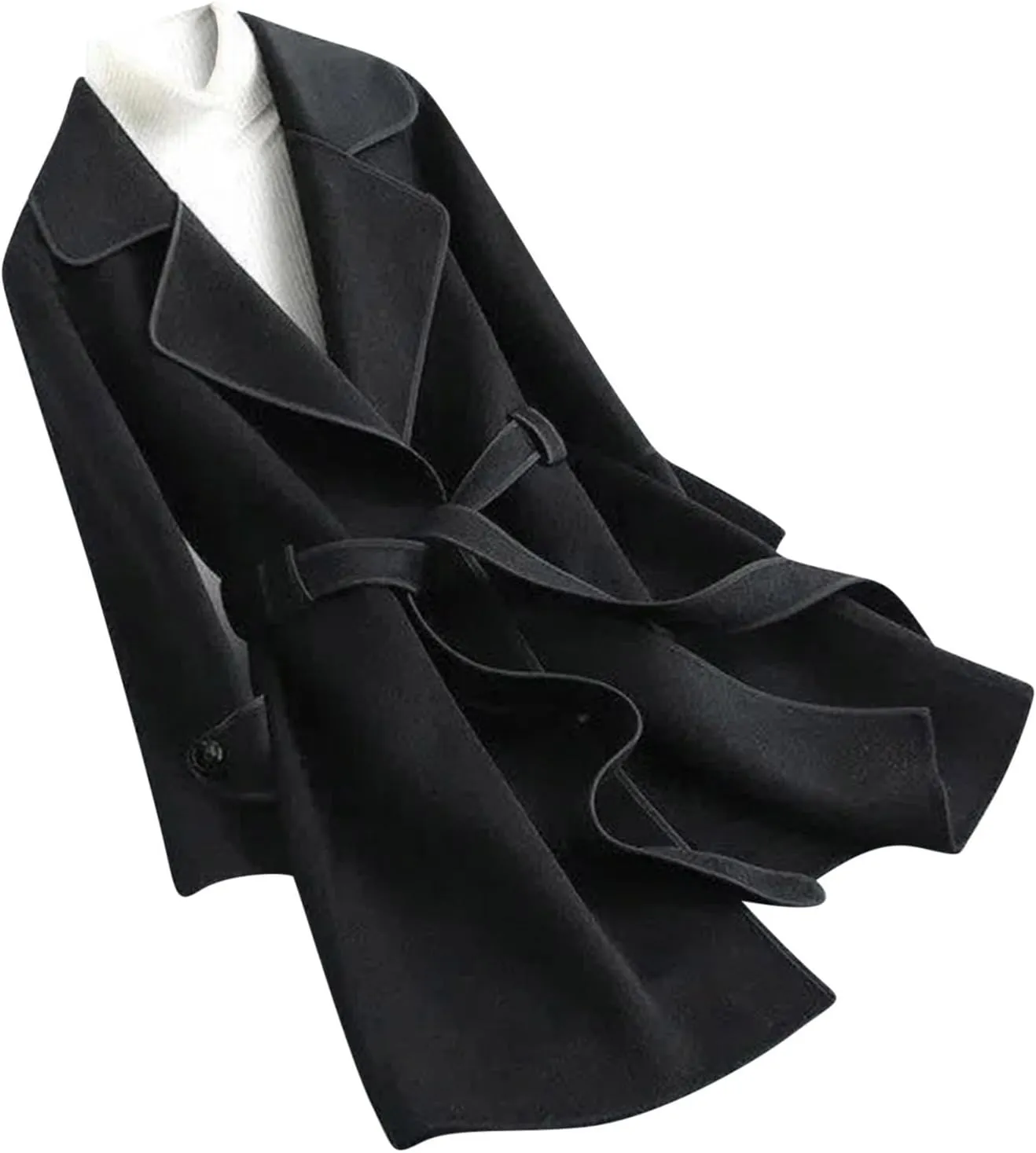Plus Size Pea Coats for Women Wool Blend Open Front Lapel Collar Trench Coats Long Sleeve Cardigan Long Blazer