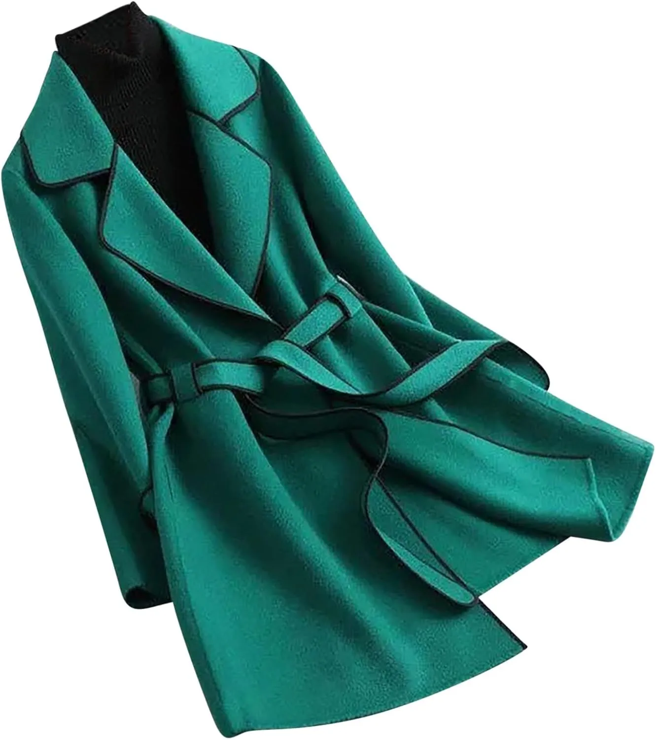 Plus Size Pea Coats for Women Wool Blend Open Front Lapel Collar Trench Coats Long Sleeve Cardigan Long Blazer