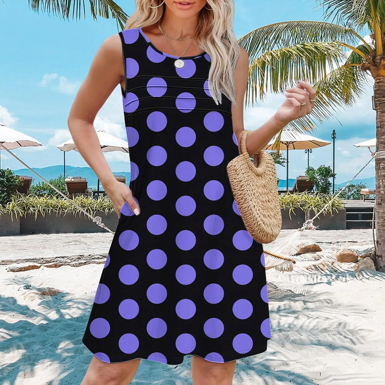 Plus Size Summer Dresses for Curvv Women Womens with Pockets Summer Casual Tank Dress Sleeveless Midi Beach Dress