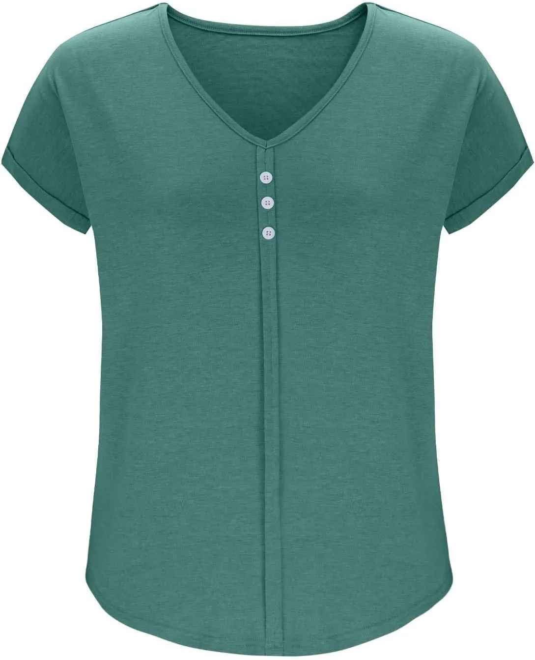 Plus Size Tops for Women Summer V Neck Short Sleeve Tee Shirts Henley Button Casual Loose Fit Blouse L-5XL