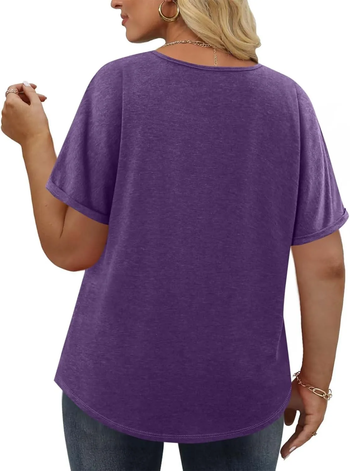 Plus Size Tops for Women Summer V Neck Short Sleeve Tee Shirts Henley Button Casual Loose Fit Blouse L-5XL