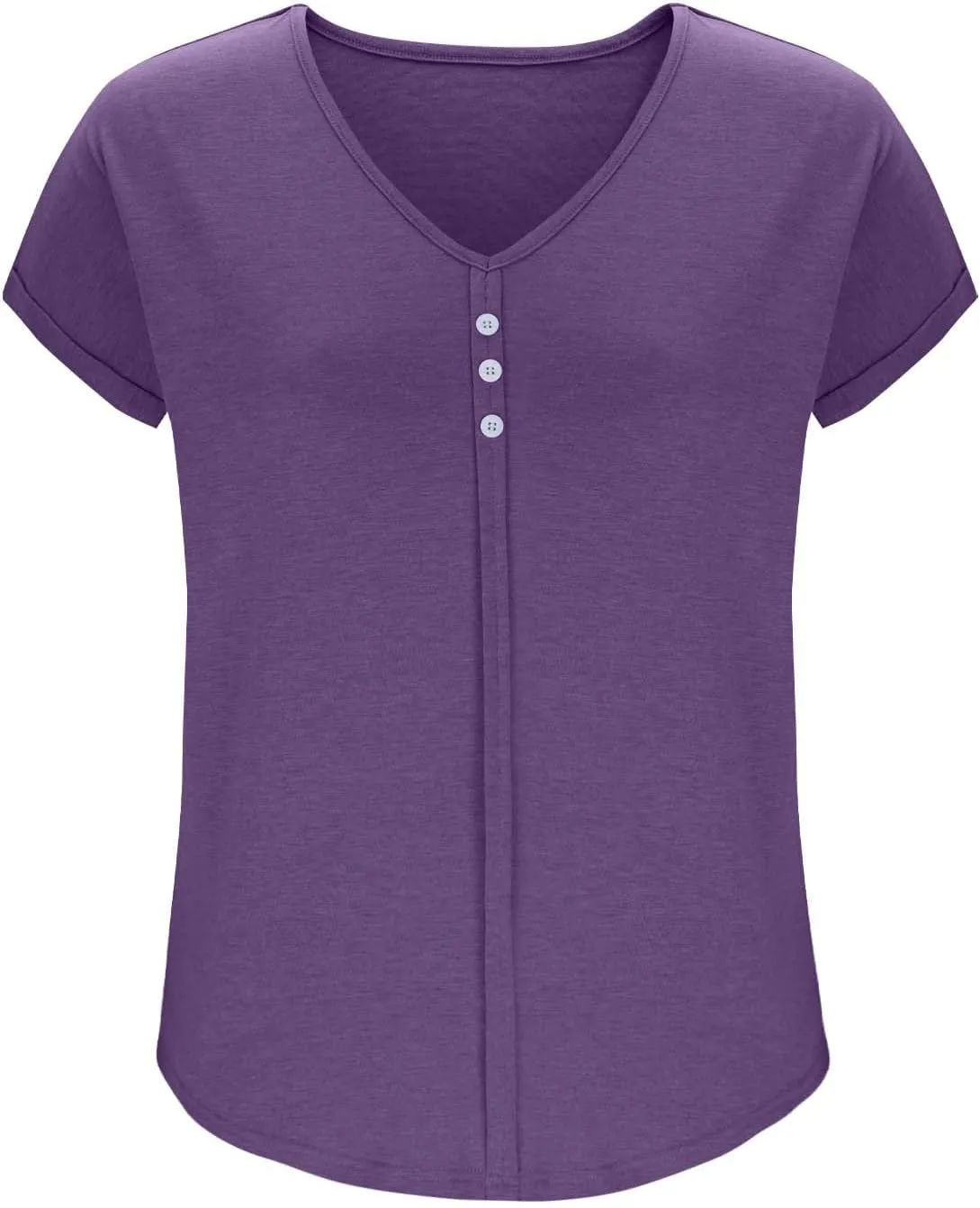 Plus Size Tops for Women Summer V Neck Short Sleeve Tee Shirts Henley Button Casual Loose Fit Blouse L-5XL