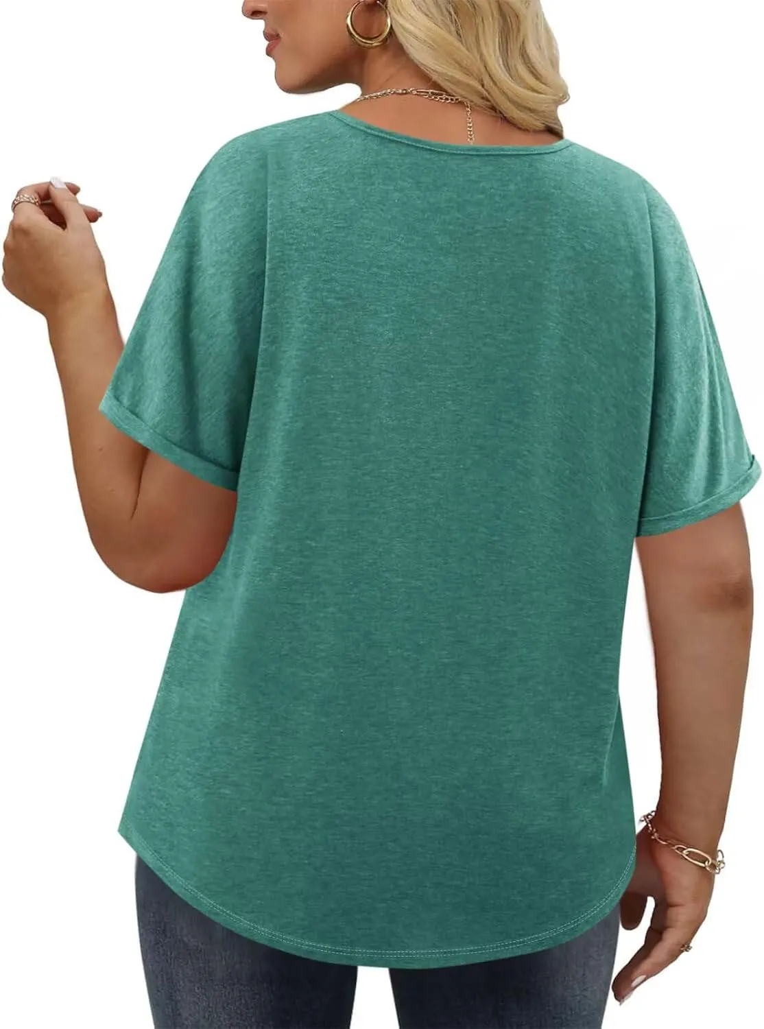 Plus Size Tops for Women Summer V Neck Short Sleeve Tee Shirts Henley Button Casual Loose Fit Blouse L-5XL