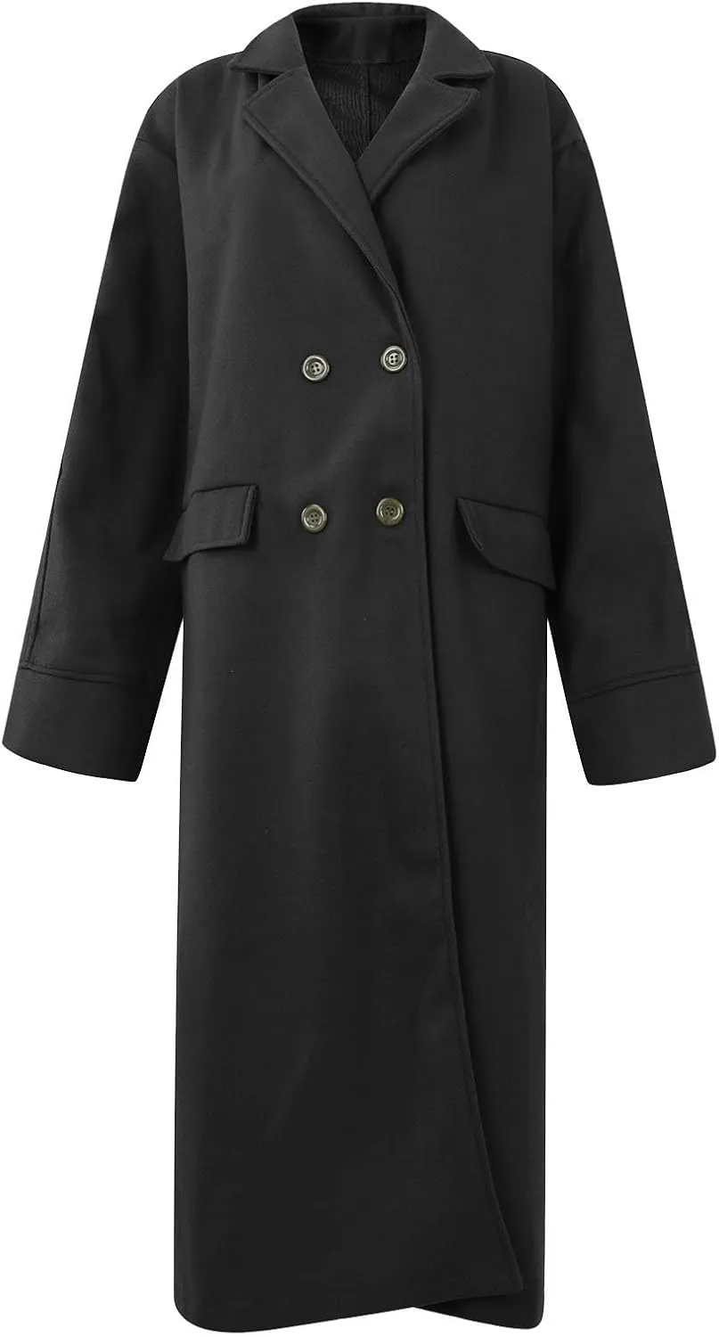 Plus Size Trench Coats for Women Fall Winter Business Casual Oversized Jackets Long Sleeve Lapel Collar Wool Coat