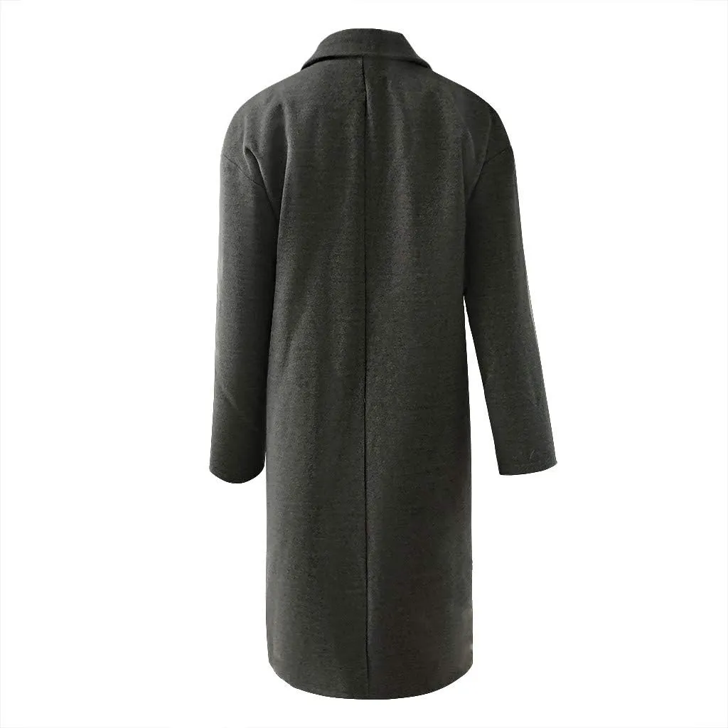 Plus Size Trench Coats for Women Fall Winter Business Casual Oversized Jackets Long Sleeve Lapel Collar Wool Coat