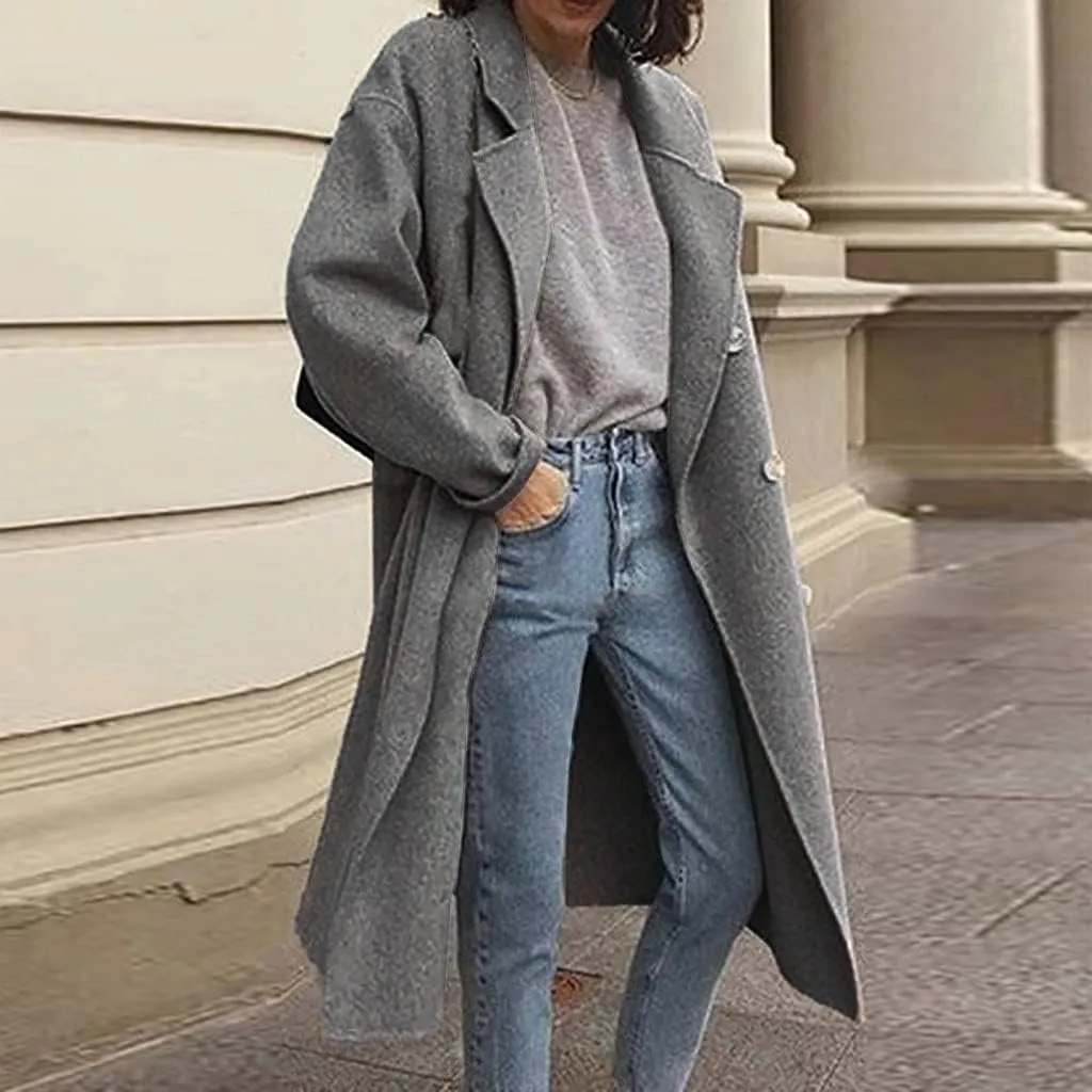 Plus Size Trench Coats for Women Fall Winter Business Casual Oversized Jackets Long Sleeve Lapel Collar Wool Coat