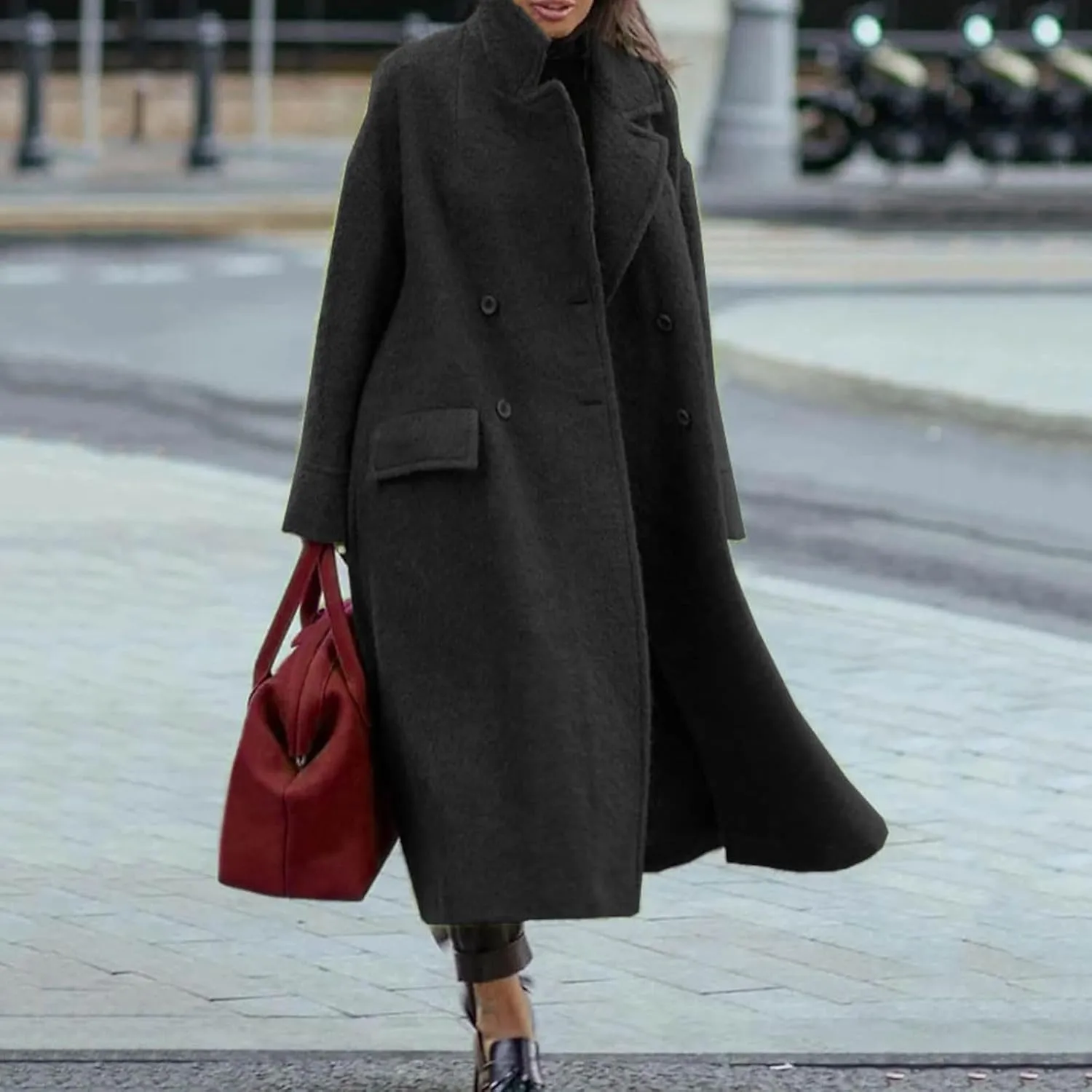 Plus Size Trench Coats for Women Fall Winter Business Casual Oversized Jackets Long Sleeve Lapel Collar Wool Coat