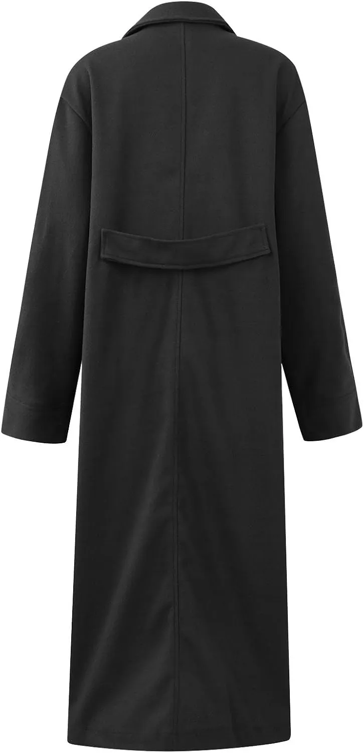 Plus Size Trench Coats for Women Fall Winter Business Casual Oversized Jackets Long Sleeve Lapel Collar Wool Coat