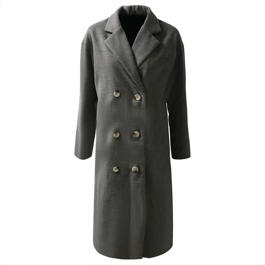 Plus Size Trench Coats for Women Fall Winter Business Casual Oversized Jackets Long Sleeve Lapel Collar Wool Coat