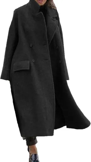 Plus Size Trench Coats for Women Fall Winter Business Casual Oversized Jackets Long Sleeve Lapel Collar Wool Coat