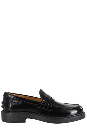 Street Way Art Corner Polished Leather Loafers With Grommet-Detail Heel