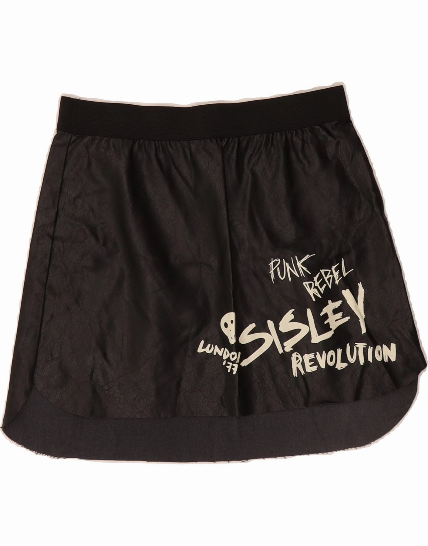 SISLEY Girls Graphic Mini Skirt 11-12 Years 2XL W26 Black Viscose Chill Friendly Match Quick