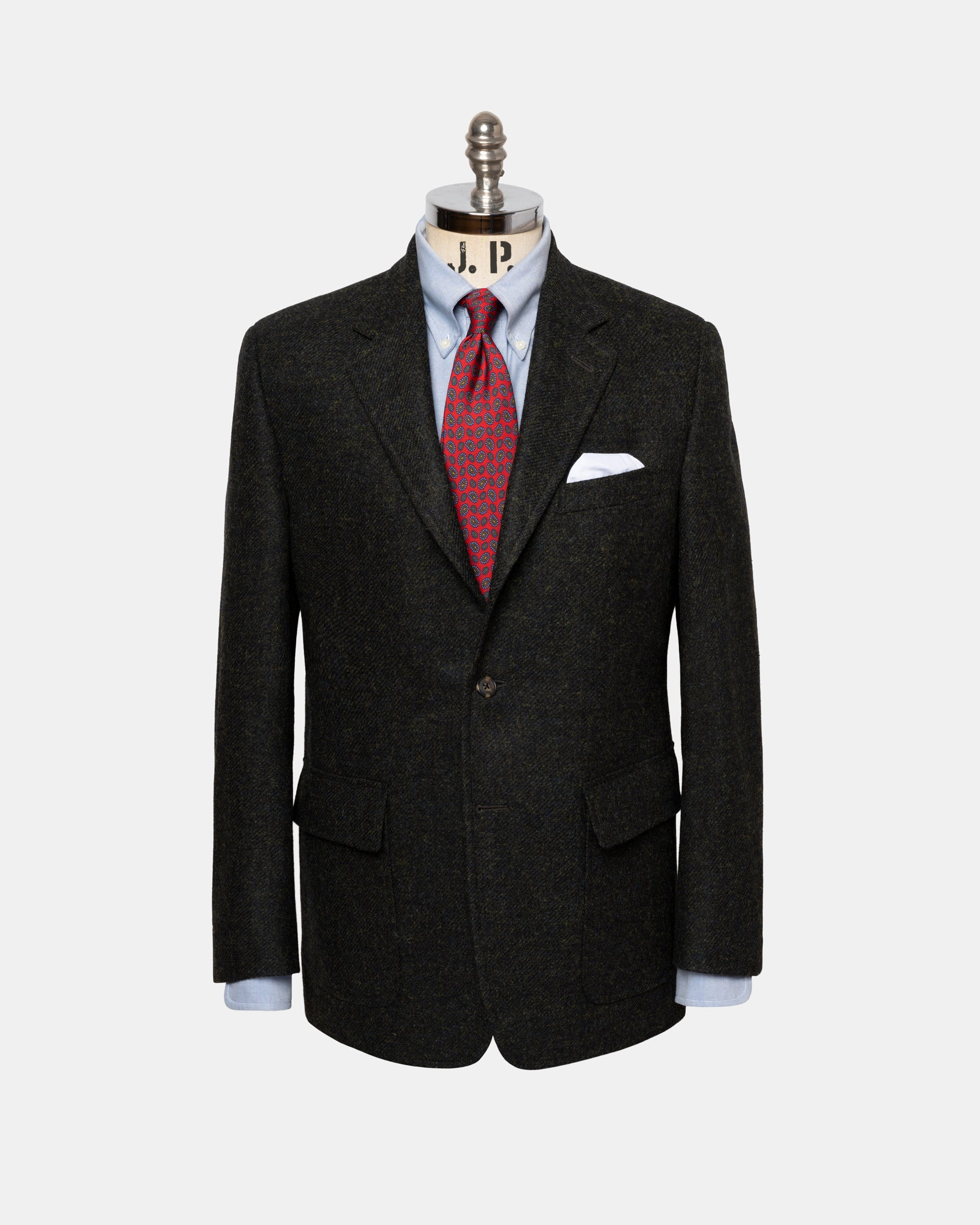 Perfectly Fitted Flawless Look Made-in-Canada Dark Green Marl Shaggy Dog Scottish Shetland Sport Coat