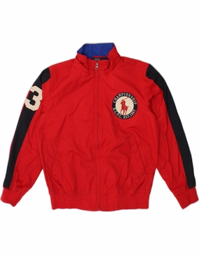 Snow Friendly POLO RALPH LAUREN Boys Graphic Bomber Jacket 10-11 Years Medium Red