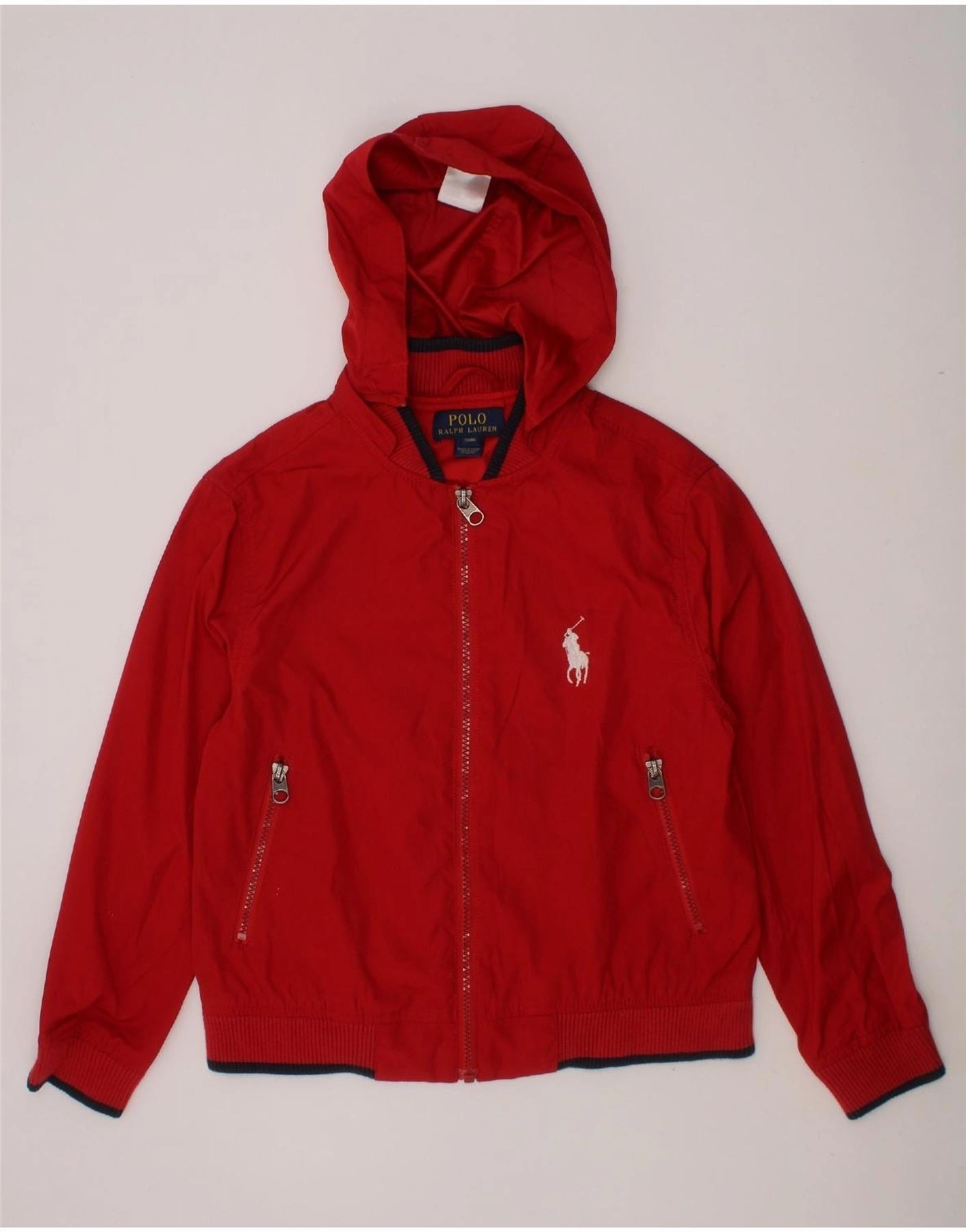 POLO RALPH LAUREN Boys Hooded Bomber Jacket 7-8 Years Small Red Polyester Trail Comfort Convertible Features