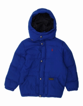 Oil POLO RALPH LAUREN Boys Hooded Padded Jacket 6-7 Years Blue Polyester