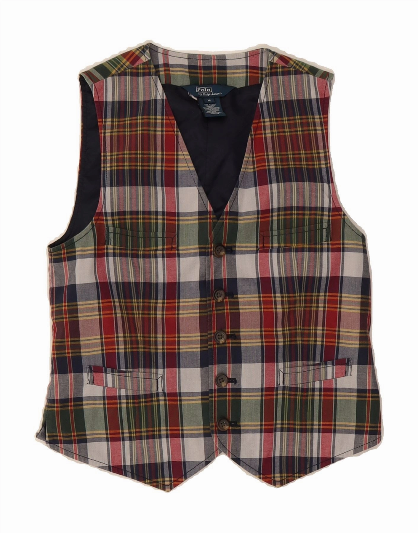 Shield POLO RALPH LAUREN Boys Waistcoat 5-6 Years Medium Maroon Check Cotton