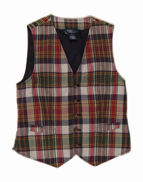 Shield POLO RALPH LAUREN Boys Waistcoat 5-6 Years Medium Maroon Check Cotton