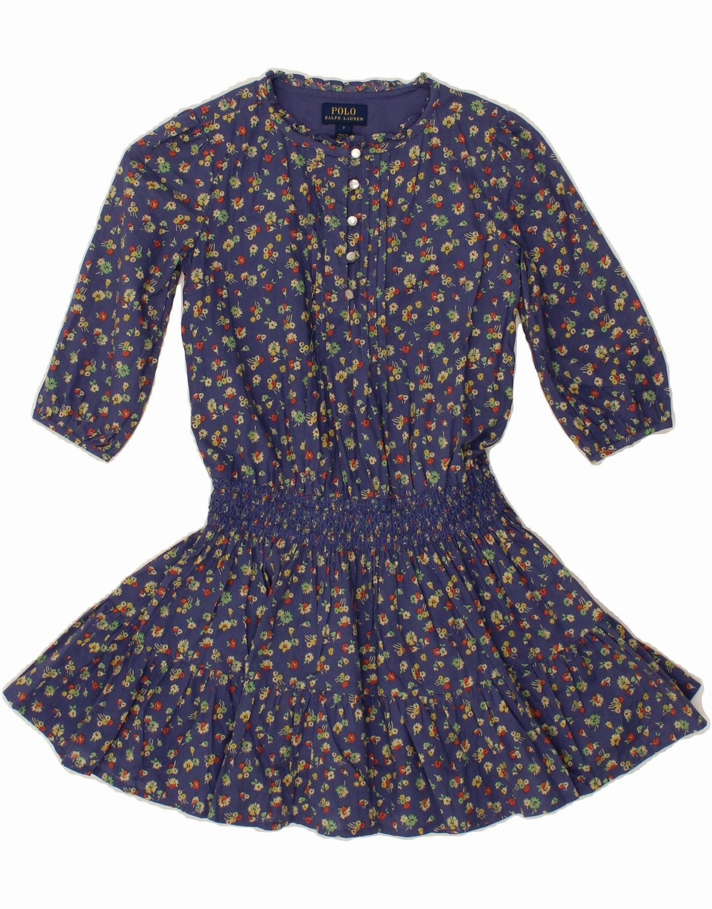 POLO RALPH LAUREN Girls 3/4 Sleeve Drop Waist Dress 6-7 Years Navy Blue Easy Comfort Summer Fashion
