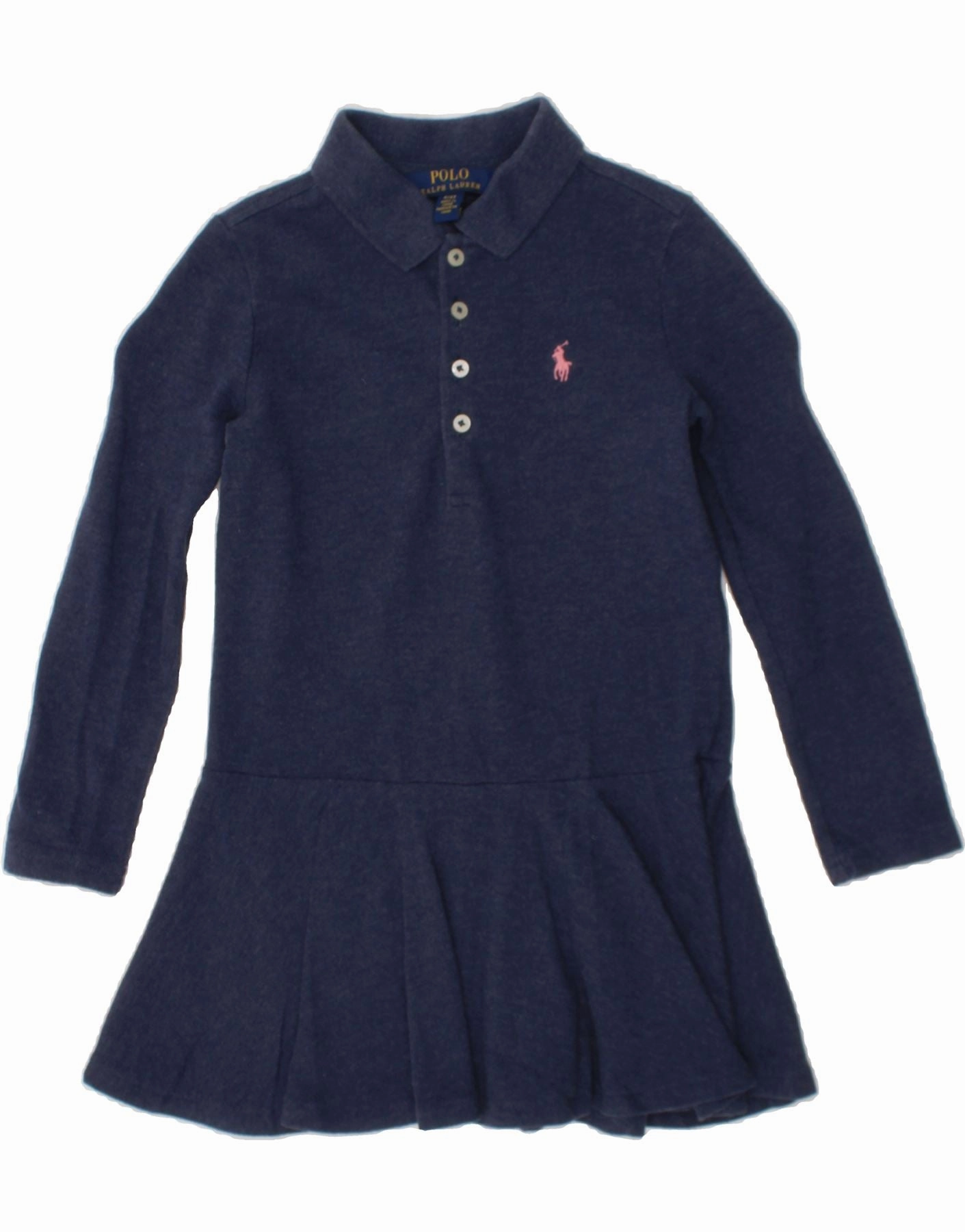 POLO RALPH LAUREN Girls Long Sleeve Polo Dress 3-4 Years Navy Blue Cotton Daily Movement Weekend Style