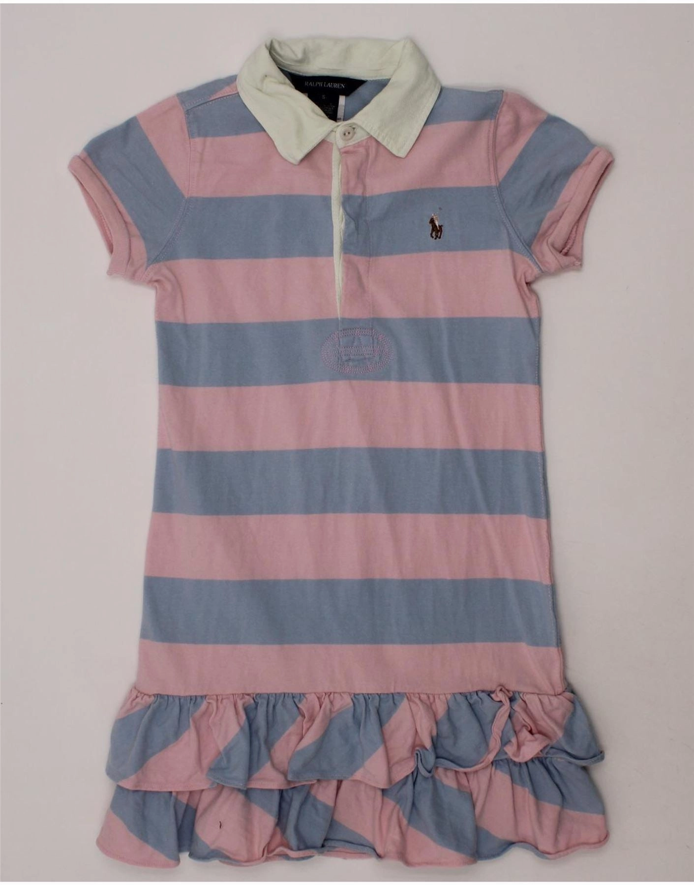 POLO RALPH LAUREN Girls Polo Dress 9-10 Years Small  Pink Striped Cotton Chill Piece