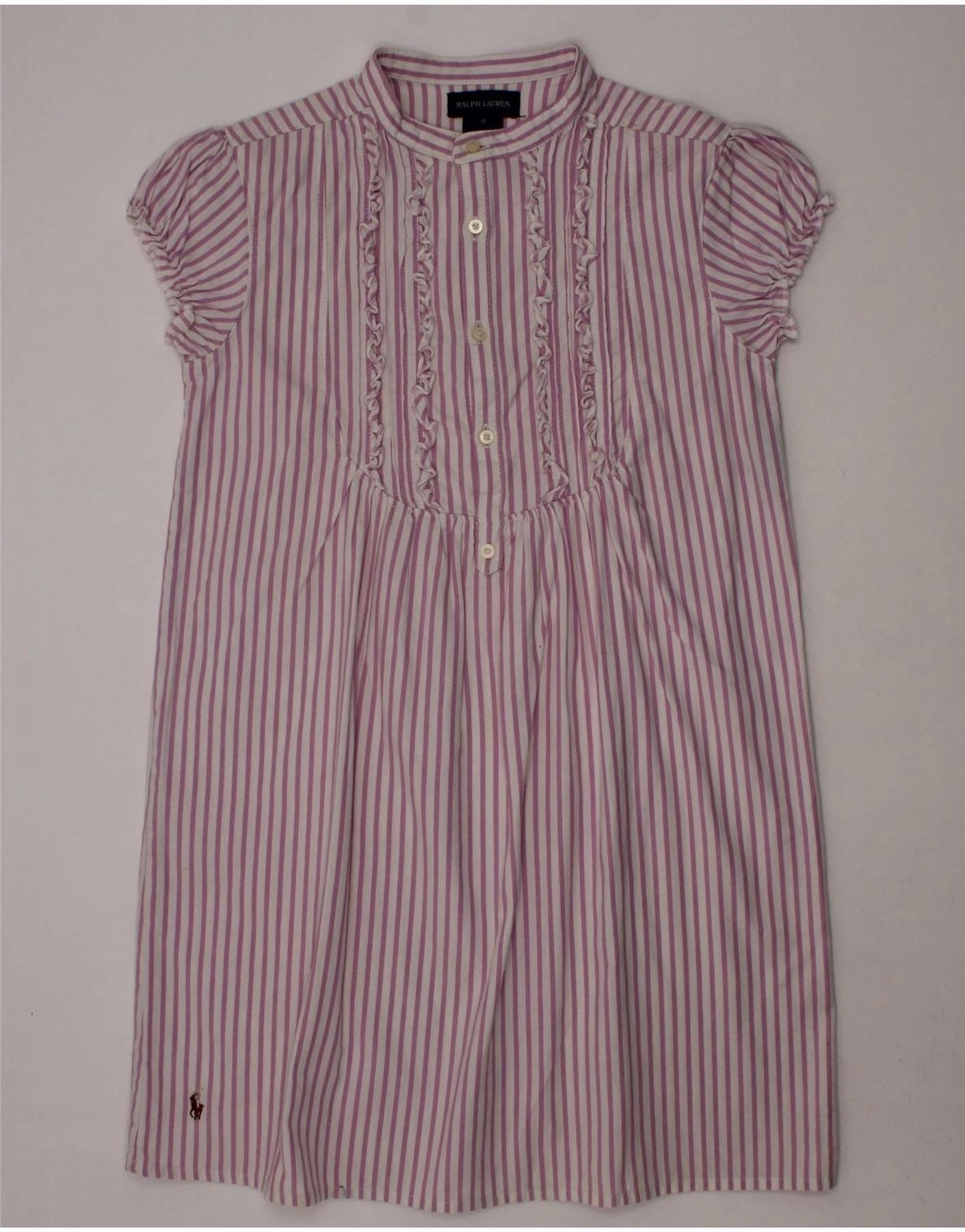 Smart Blend Layer Safe POLO RALPH LAUREN Girls Shirt Dress 7-8 Years Pink Pinstripe Cotton