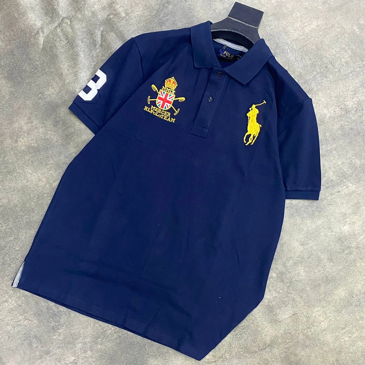 Layering Fashion Fresh Style Polo Ralph Lauren Navy Blue Cross Mallet Polo