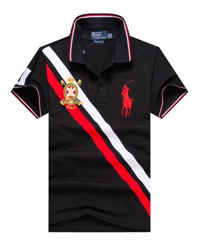 Polo Vertical Stripe Badge Black Classic Male Shirt Low Profile Silhouette Layering Comfort Wear