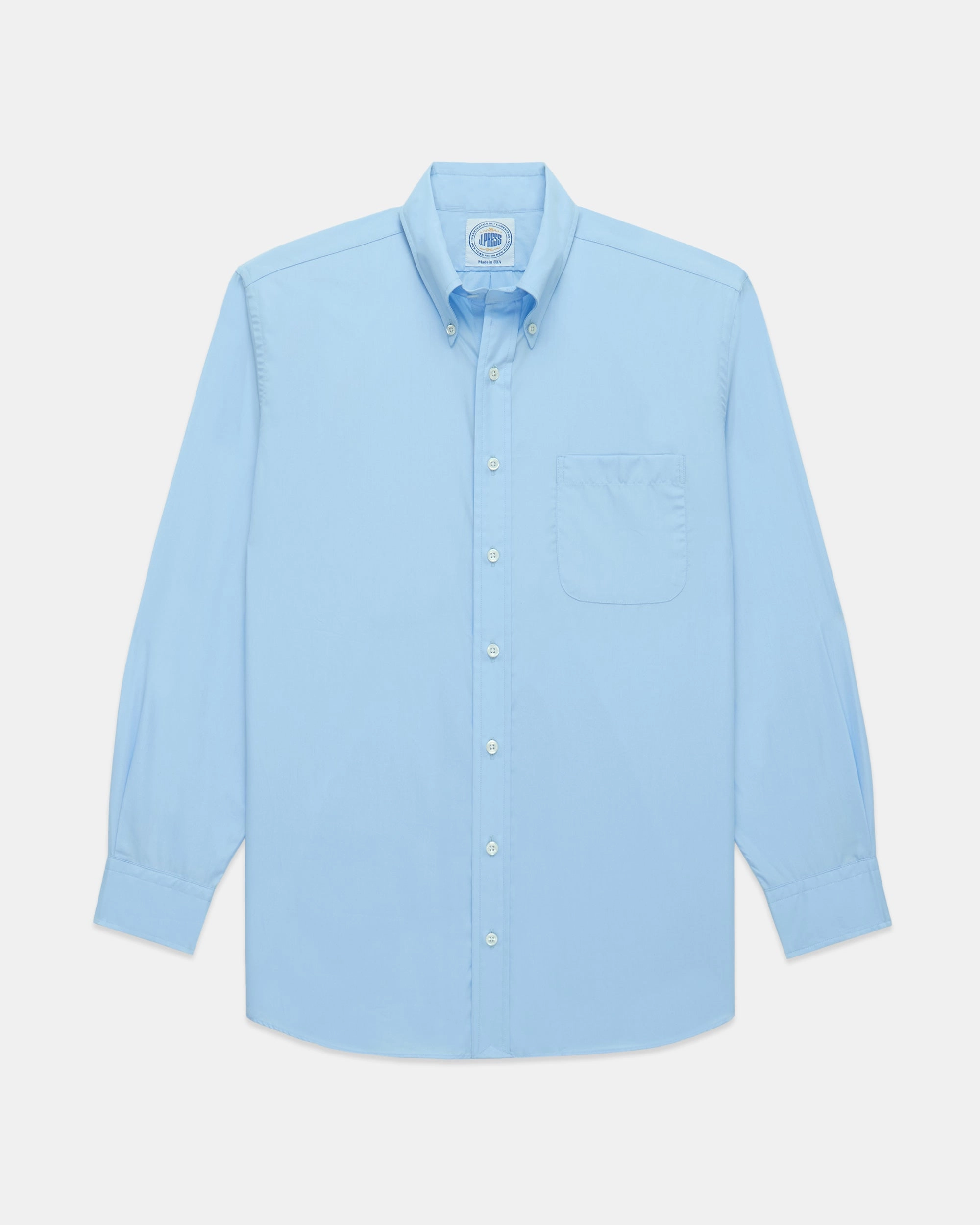 Made-in-USA Thomas Mason Solid Blue Broadcloth Button Down Shirt - Regular Fit Oversized style Essential Wardrobe