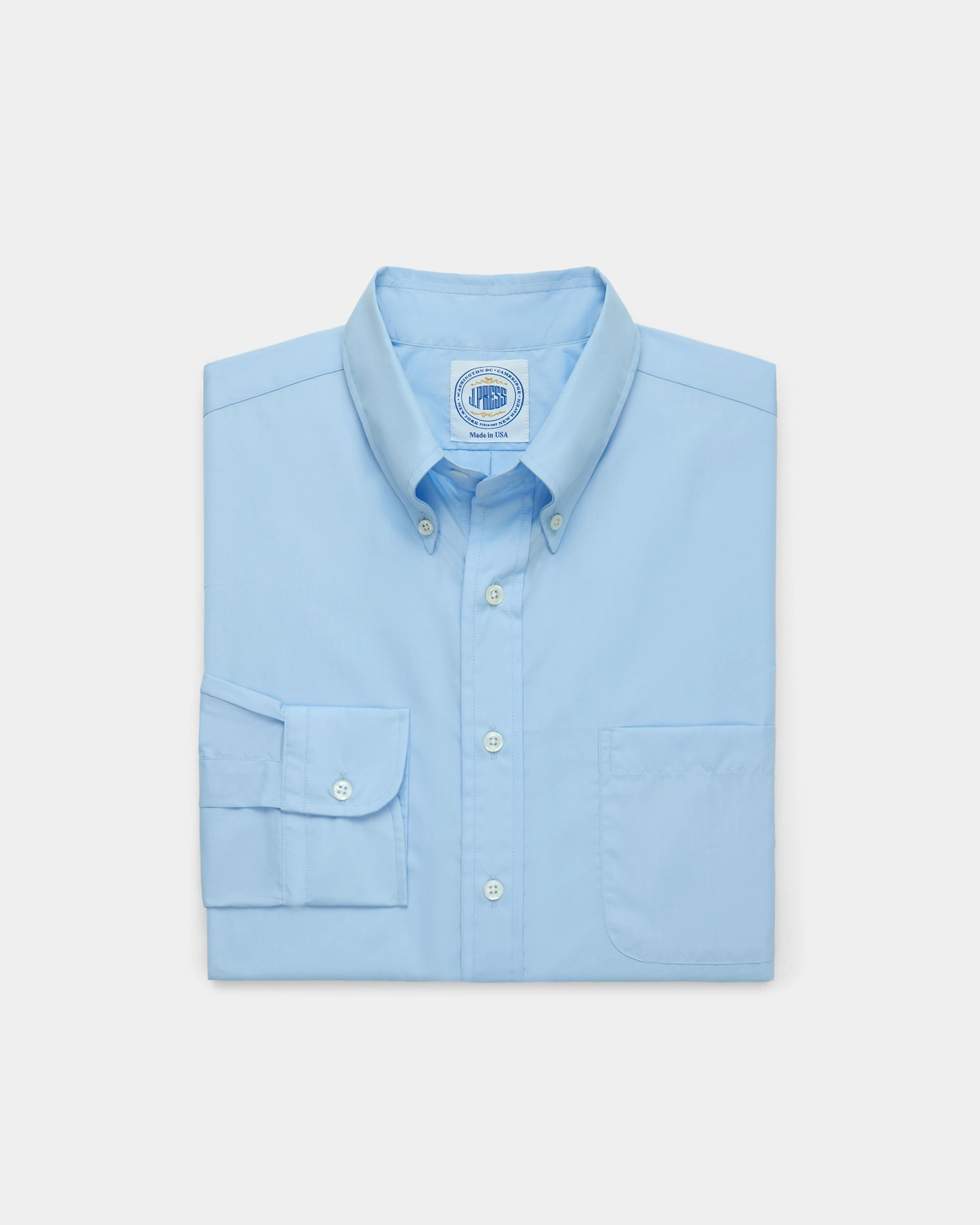 Functional Pocket Made-in-USA Thomas Mason Solid Blue Broadcloth Button Down Shirt - Regular Fit