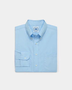 Functional Pocket Made-in-USA Thomas Mason Solid Blue Broadcloth Button Down Shirt - Regular Fit