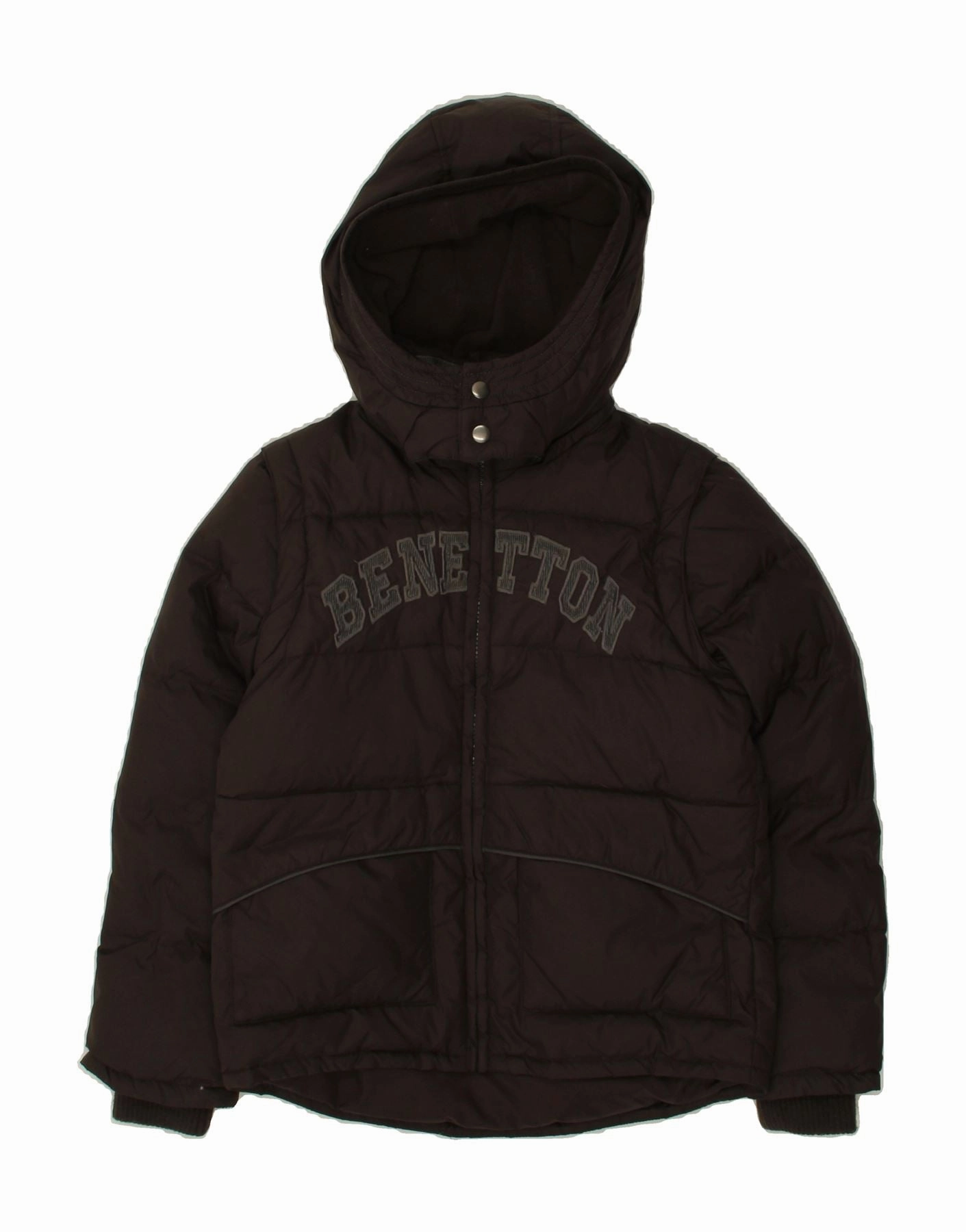 BENETTON Boys Hooded Padded Jacket 12-13 Years Brown Office Comfort