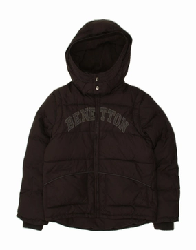 BENETTON Boys Hooded Padded Jacket 12-13 Years Brown Office Comfort