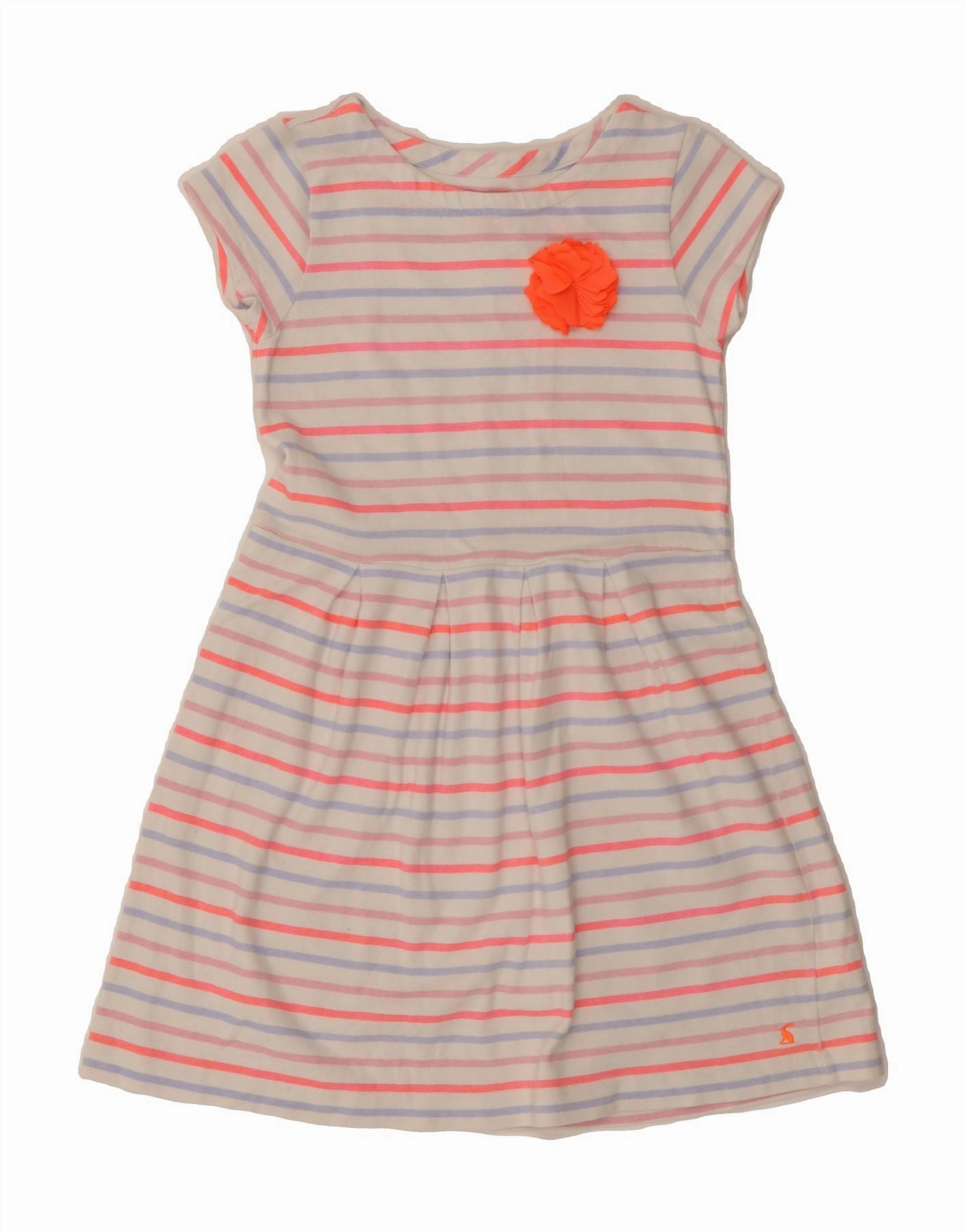 JOULES Girls Basic Dress 9-10 Years Multicoloured Striped Cotton Stain-Resistant Everyday Style