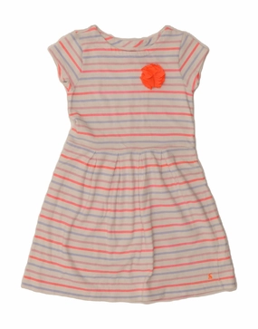 JOULES Girls Basic Dress 9-10 Years Multicoloured Striped Cotton Stain-Resistant Everyday Style