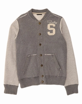 SISLEY Boys Graphic Varsity Jacket 13-14 Years 3XL Grey Colourblock Cotton Daily Use