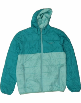 EDDIE BAUER Boys Hooded Padded Jacket 13-14 Years Large  Blue Colourblock Crisp Air Light Reflective Trims
