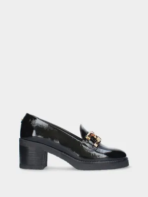 Modern Minimalist Genuine Leather Women's Medium Heel Moccasin In Black