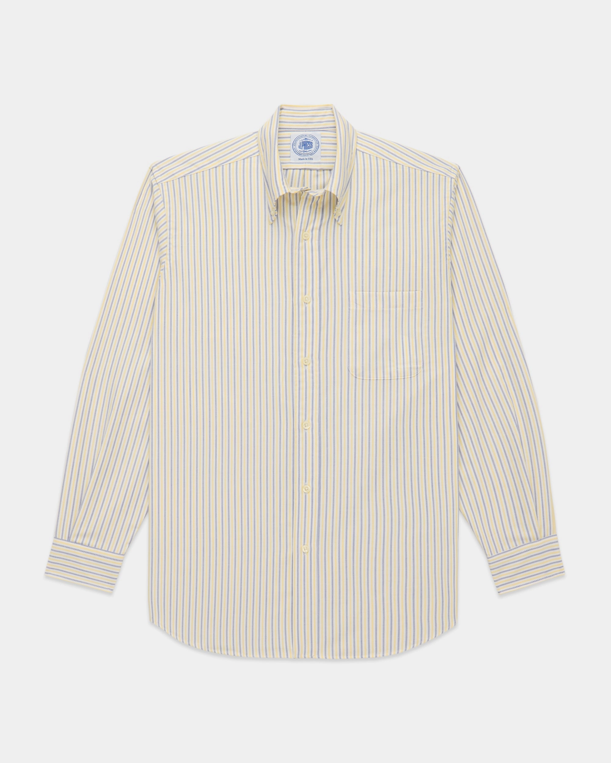 Made-in-USA Yellow & Blue Alternating Stripe Oxford Dress Shirt - Classic Fit Flexible Shoulder Panels Reinforced Seams