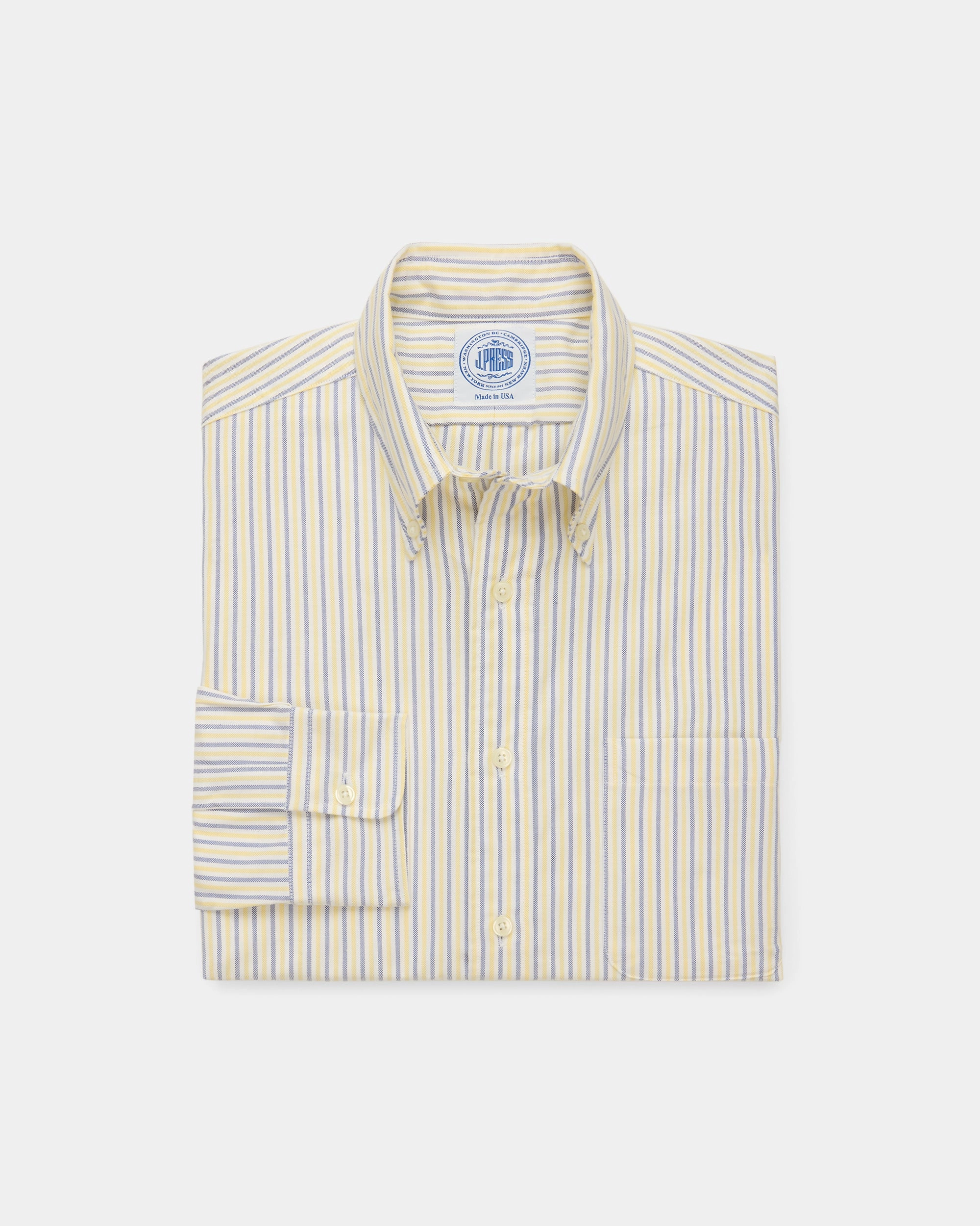 Made-in-USA Yellow & Blue Alternating Stripe Oxford Dress Shirt - Classic Fit Everyday Outfit Loose style