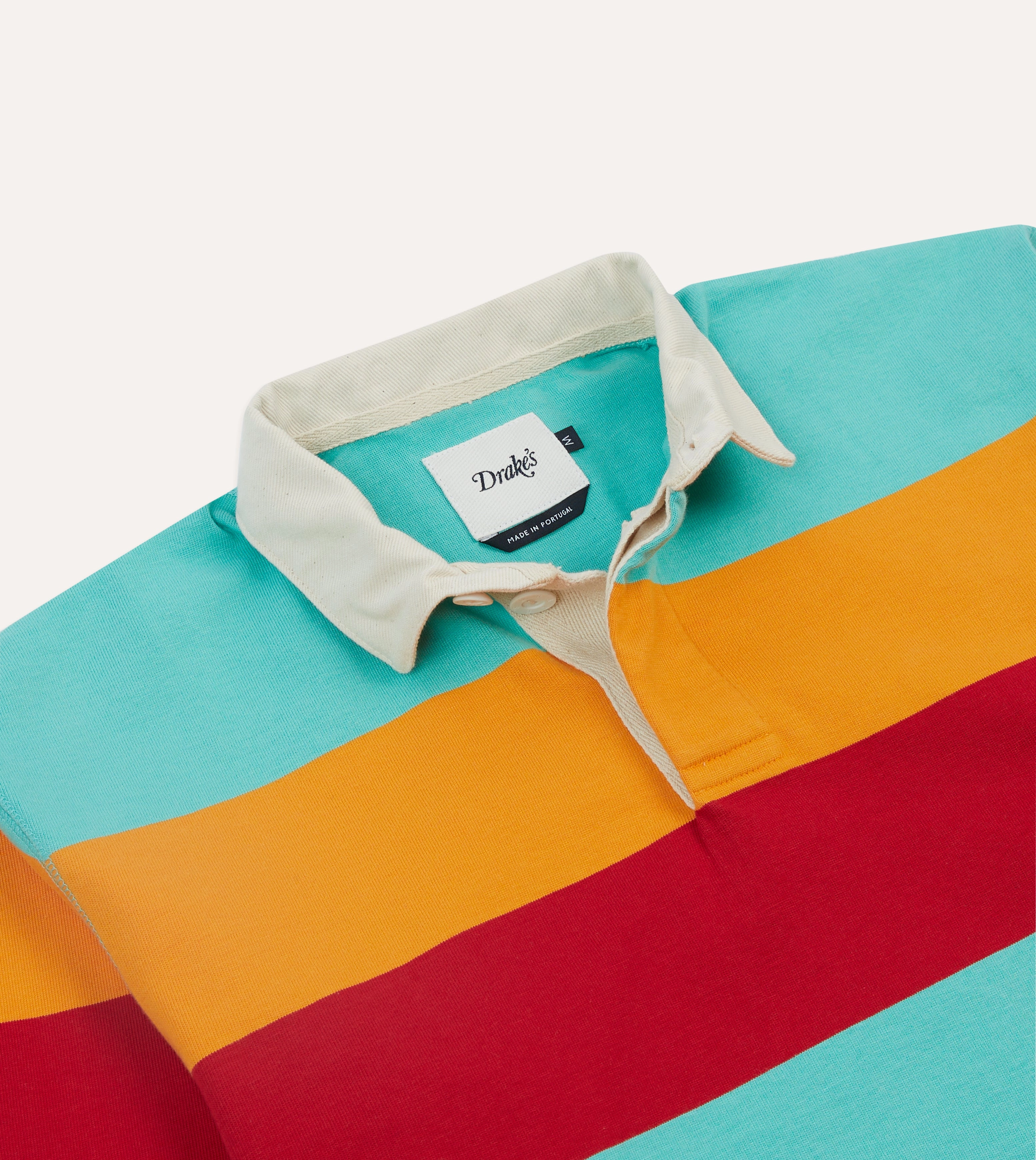 Turquoise, Yellow, Blue and Red Multi Stripe Cotton Rugby Shirt Brushed Inner Lining Holiday Style
