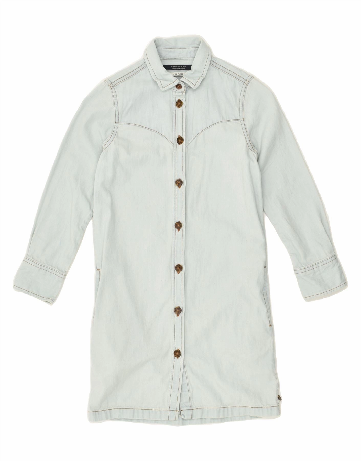 SCOTCH & SODA Girls Denim Shirt Dress 7-8 Years Blue Airy Silk