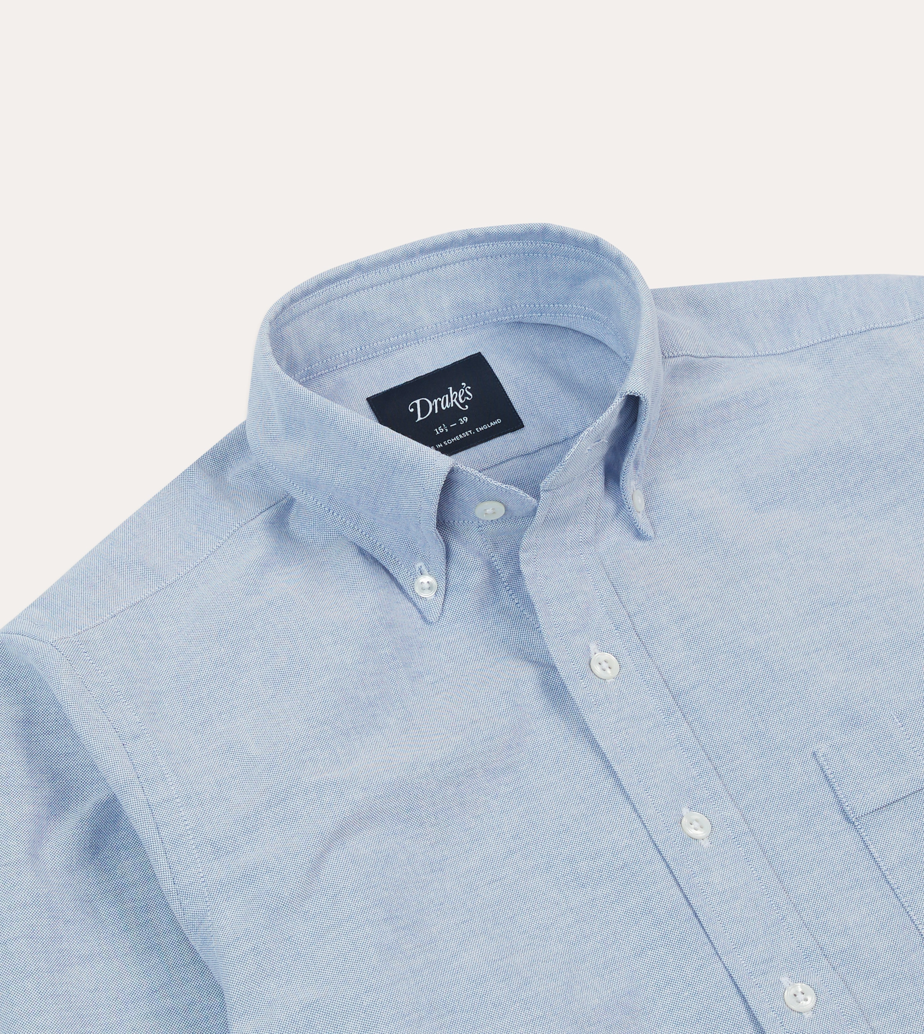 Mid-Blue Cotton Oxford Cloth Button-Down Shirt Rooftop Bar Year-Round Wear
