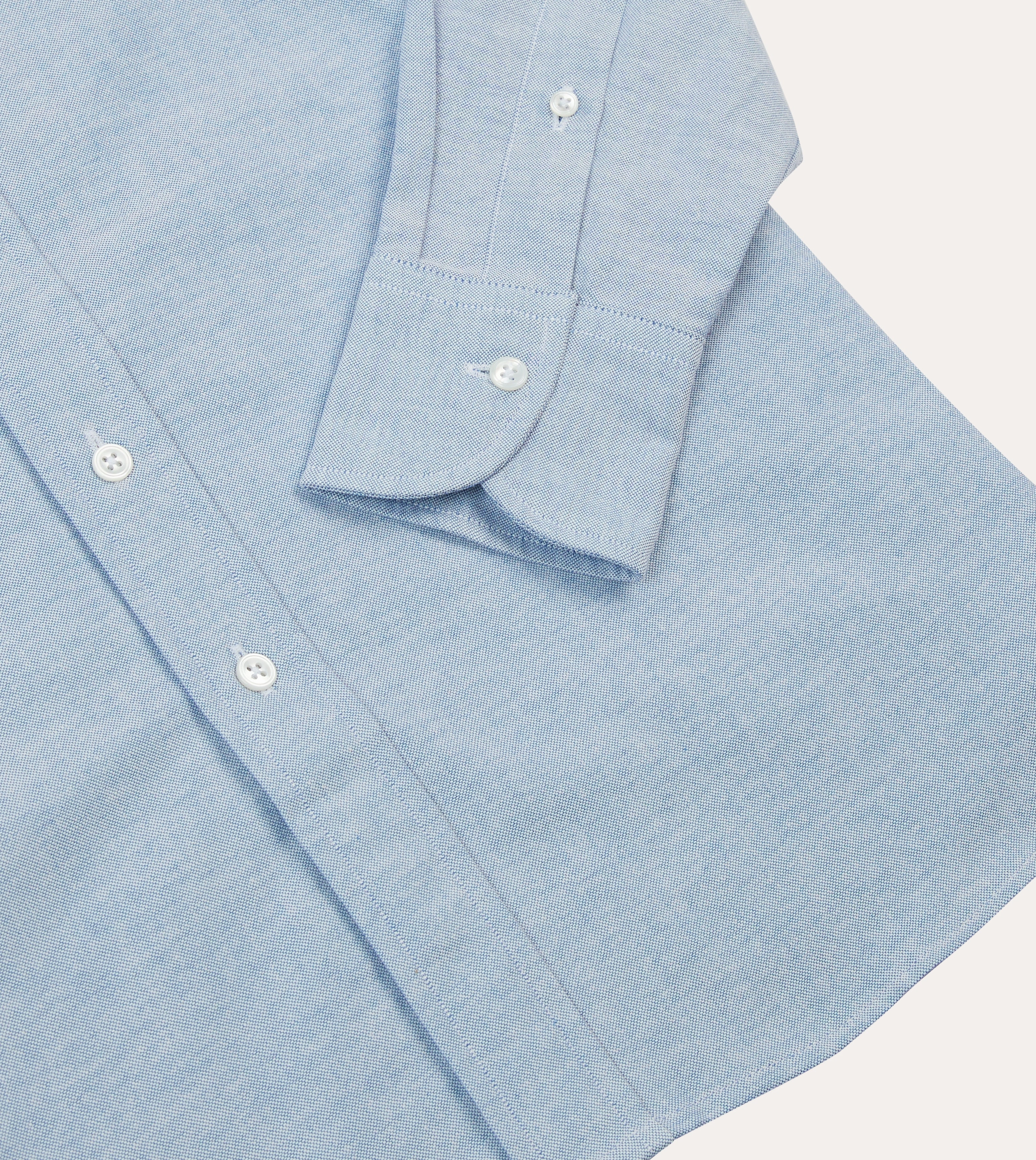 Solid Color Mid-Blue Cotton Oxford Cloth Button-Down Shirt