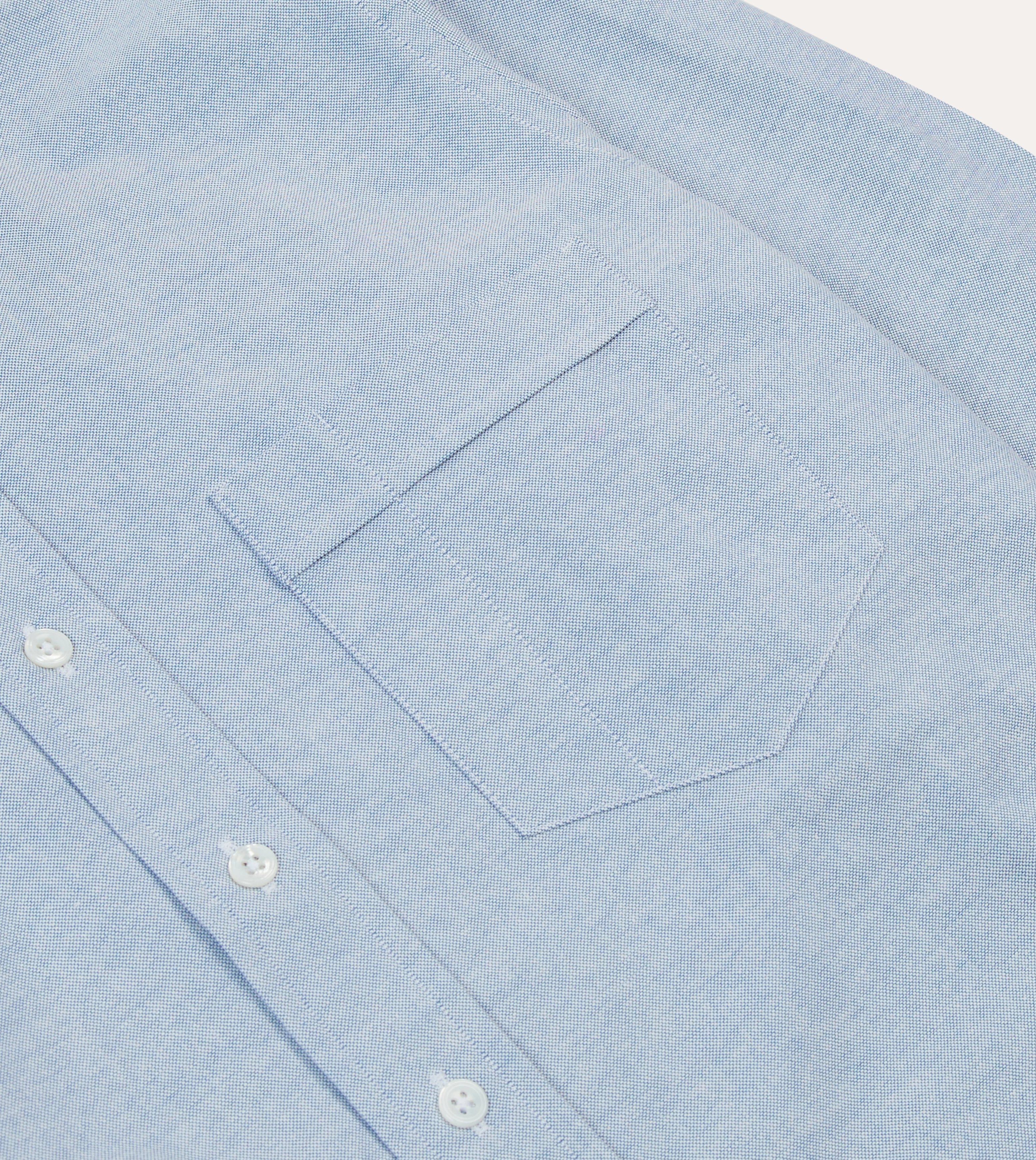 Mid-Blue Cotton Oxford Cloth Button-Down Shirt Anti Pilling Treatment Structured Collar